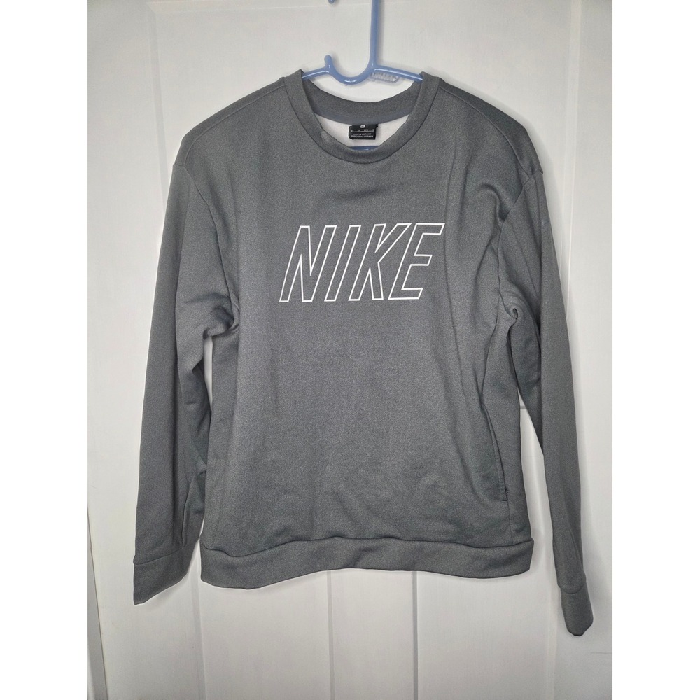 Nike‎ Therma-FIT Mens XS Gray Fleece Crewneck Sweatshirt Outline Logo Pullover